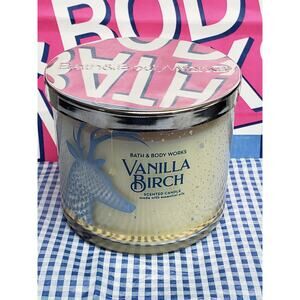 BBW Vanilla Birch Reindeer Design on Jar Large 3 Wick Candle Home Fragrance